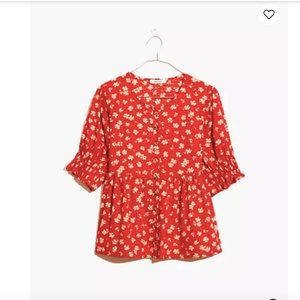 Puff-Sleeve Button-Front Top